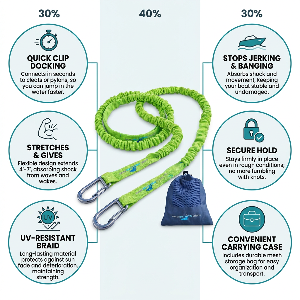 Premium Flat Bungee Line - Quick-Clip, Shock-Absorbing, No-Knot Docking