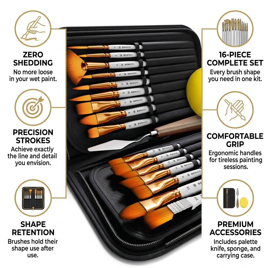Benicci Paint Brush Set - Smooth, Shed-Free, Ready for Anything