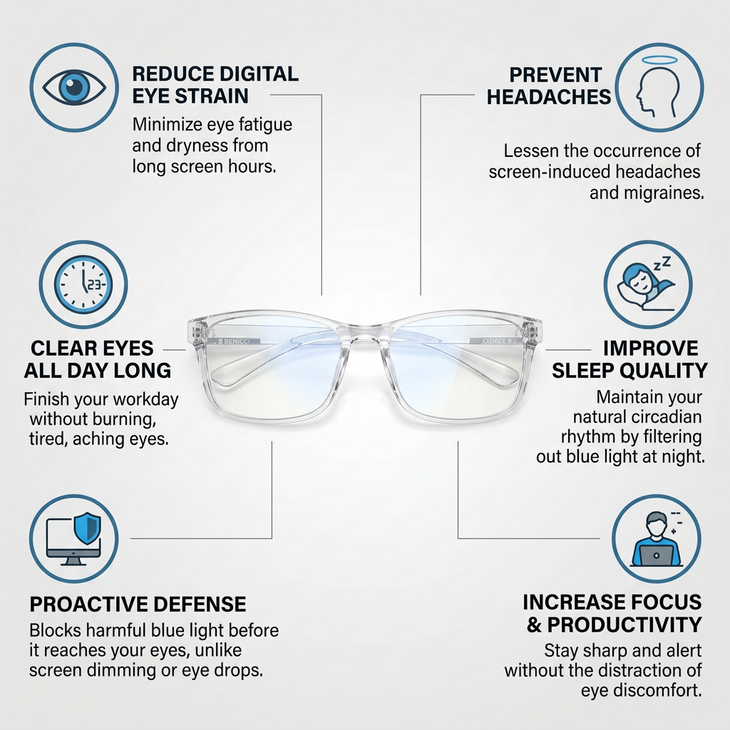 Benicci Blue Light Blocking Glasses - Clear, Comfortable, Sleep-Friendly