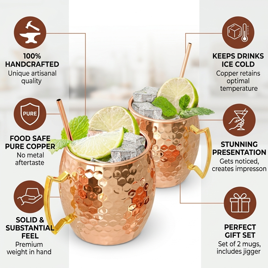 Moscow Mule Copper Mugs Set of 2 - Stunning, Ice-Cold, Handcrafted