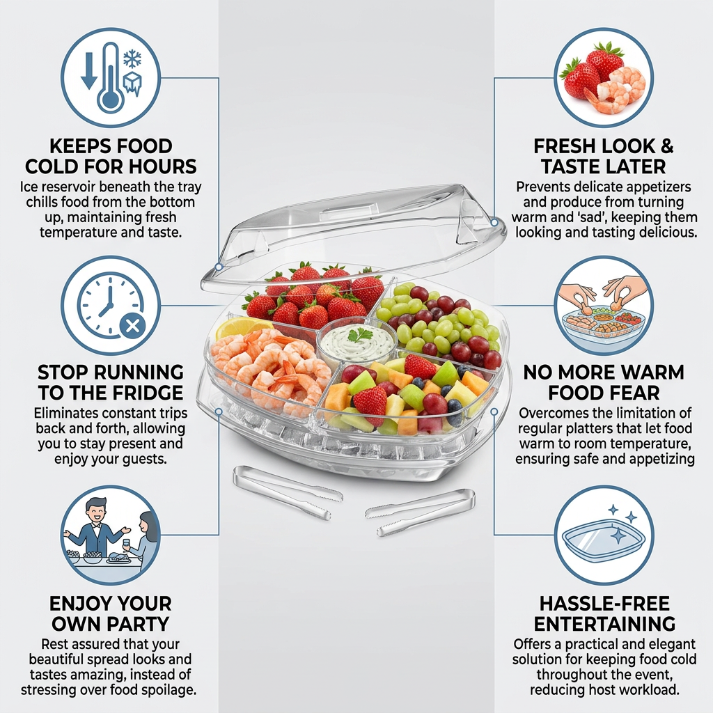 Chilled Serving Tray with Ice - Fresh-Keeping, Stress-Free, Party-Ready