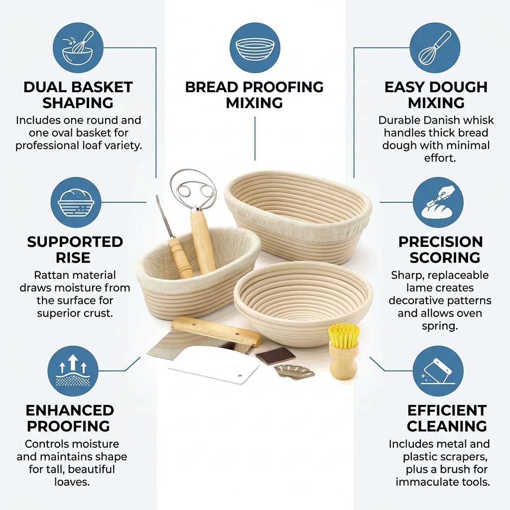 Benicci Bread Proofing Baskets Set - Confidence-Building, Shape-Perfecting, Fuss-Free
