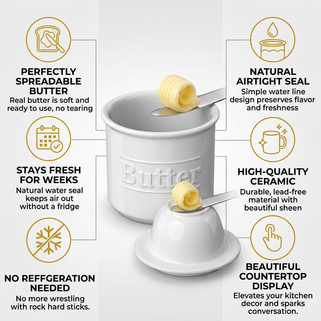 Benicci Butter Crock - Spreadable, Fresh-Keeping, Beautiful