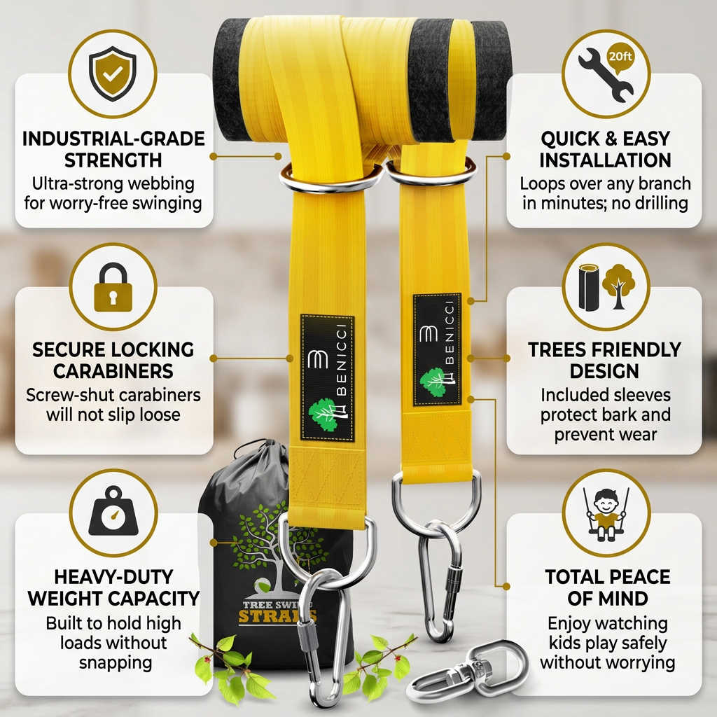 Benicci Tree Swing Hanging Kit - Strong, Safe, Quick to Set Up