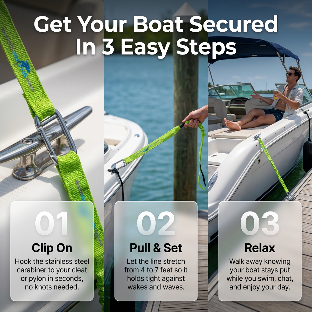 Premium Flat Bungee Line - Quick-Clip, Shock-Absorbing, No-Knot Docking