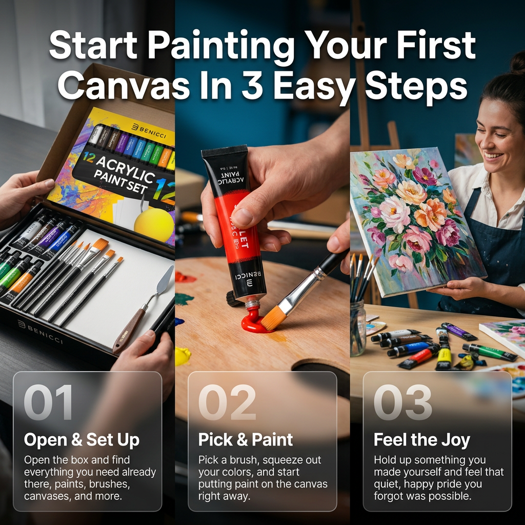 Benicci Acrylic Paint Set - Complete, Confidence-Building, Ready-to-Use